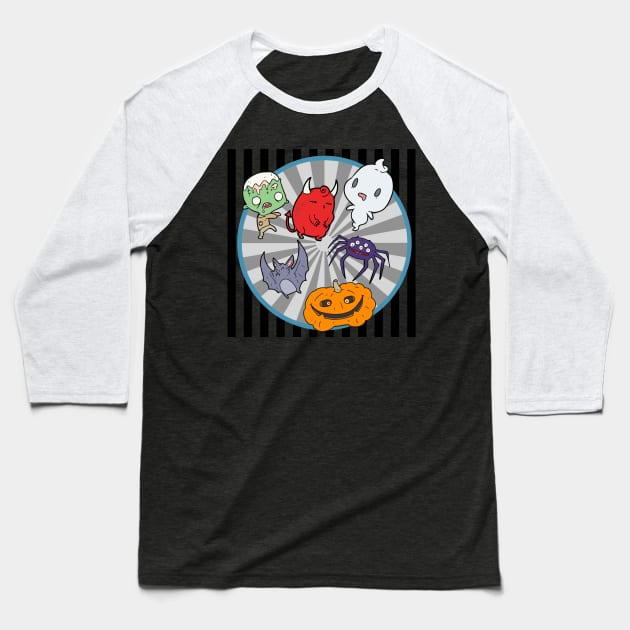 Retro Vintage Halloween. Little Boo Crew. Crazy Stripes and Vortex Style Baseball T-Shirt by SwagOMart